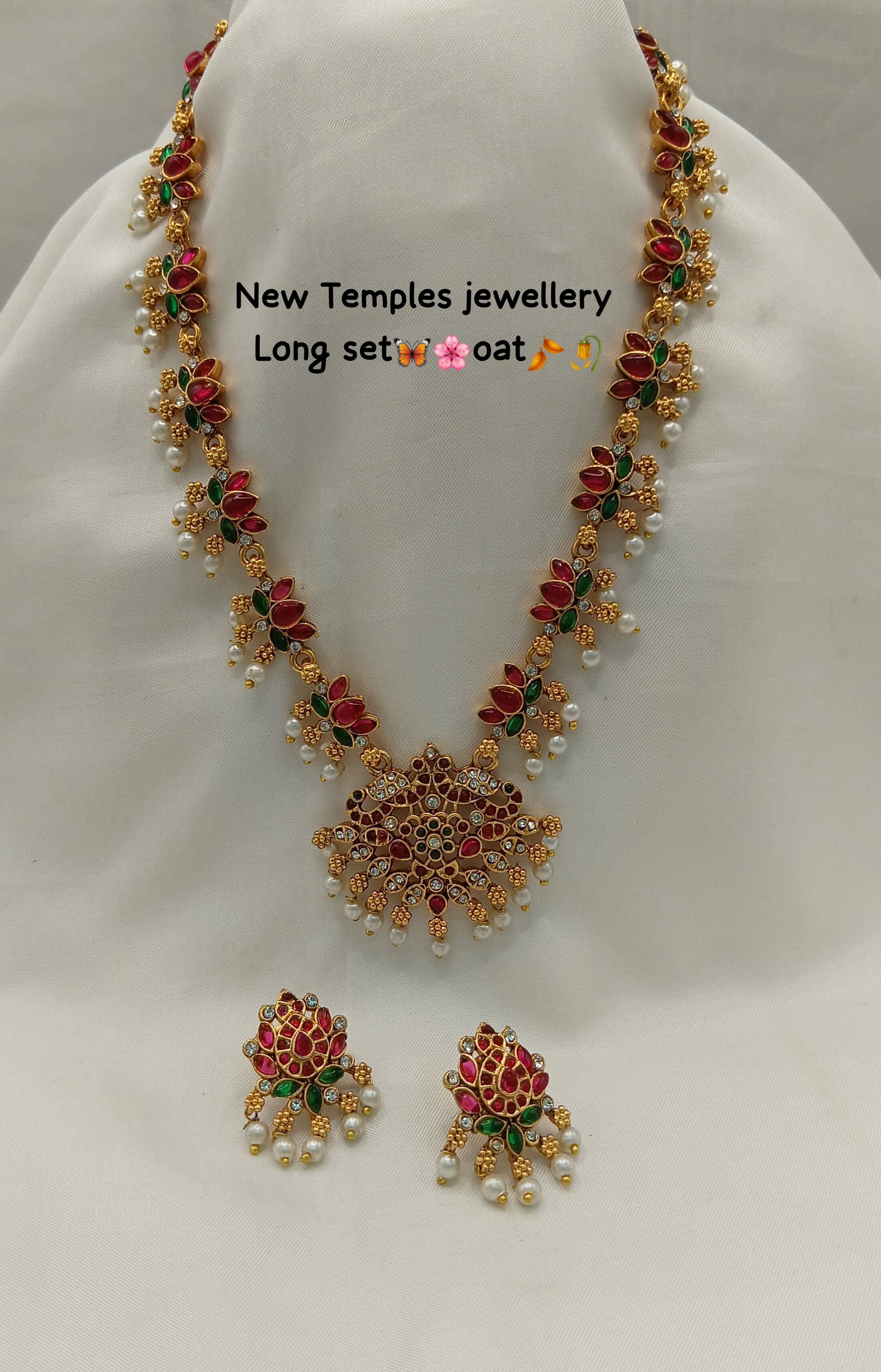 Ethnic Lotus Multi-Color Long Necklace with Jhumkas Set
